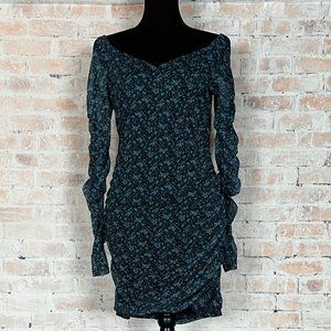 Hollister Black Blue Petite Floral Long Sleeved Dress